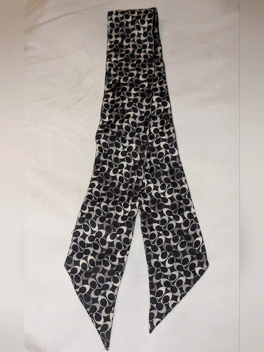 Coach Signature Pony Skinny Silk Scarf Black White Gray NWOT